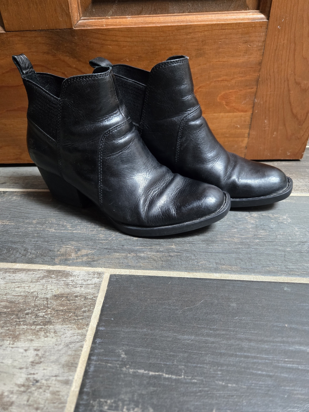 Born Black Leather Ankle Booties with Low Heel
